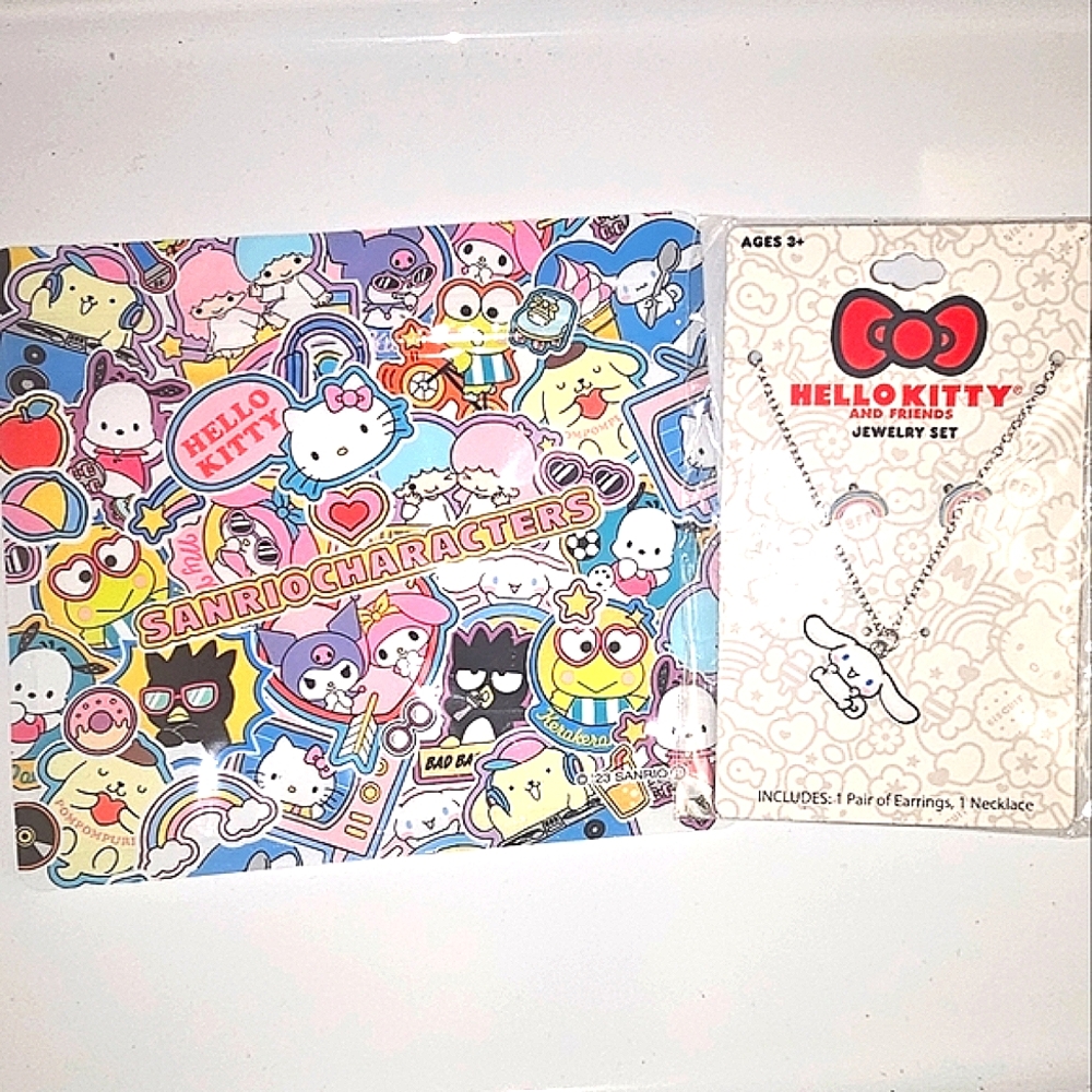 Hello Kitty and Friends Cinnarol Necklace & Rainbow Earring Set New